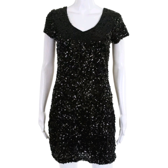 ivan Dresses & Skirts - IVANA BLACK SEQUIN DOUBLE V NECK COCKTAIL DRESS 4